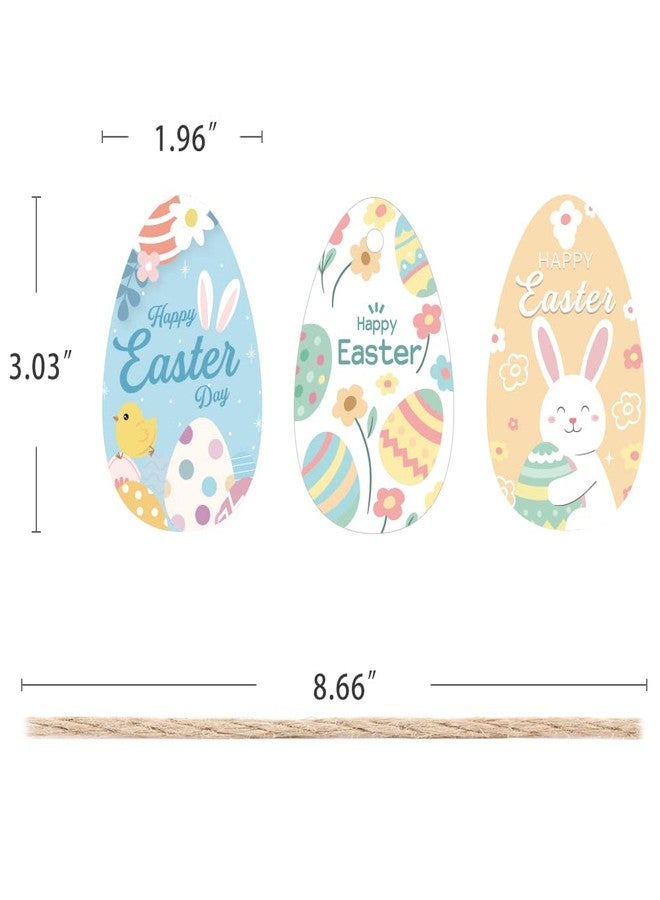 Aukolass 48pcs Happy Easter Gift Tags Colorful Easter Bunny Egg Paper Tags with Strings for Easter Spring Party Favor Decoration Supplies - Image 2
